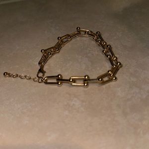 U Shaped With Sphere Detail Gold-Tone Metal Bracelet